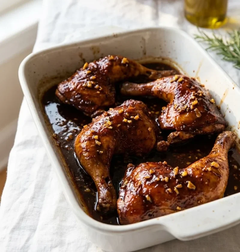 Ina Garten Indonesian ginger chicken with sticky honey soy glaze on a serving plate