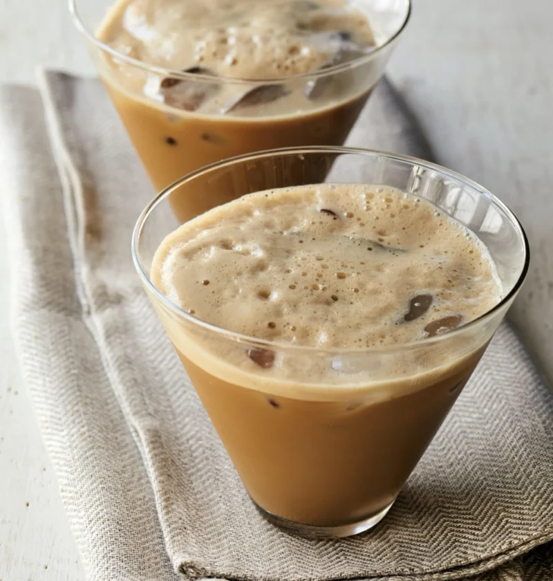Ina Garten vanilla coffee shakerato in a glass with ice