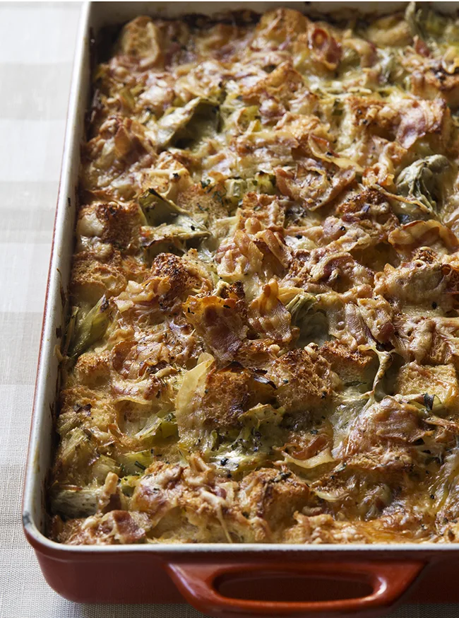 Ina Garten Leek & Artichoke Bread Pudding