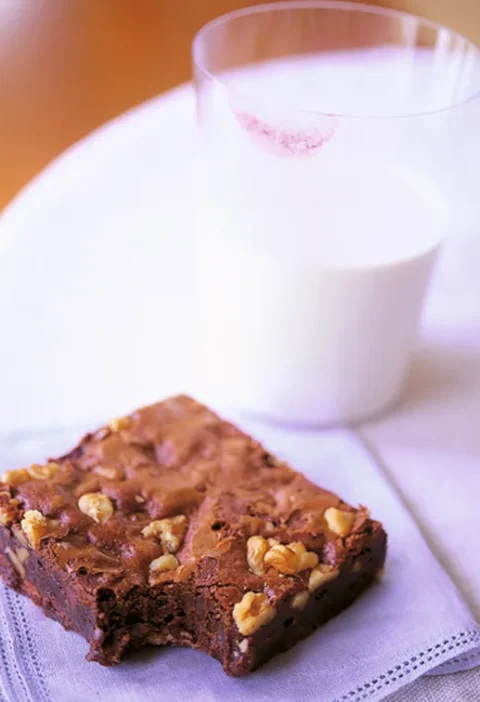 Dense fudgy ina garten outrageous brownies on a plate, loaded with chocolate chips and walnuts