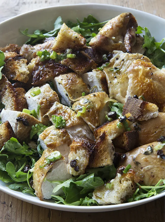 Ina Garten Roast Chicken with Bread and Arugula Salad